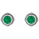 14 Karat White Gold 4 mm Natural Emerald Beaded Halo Style Earrings