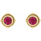 14 Karat Yellow Gold 4 mm Natural Ruby Beaded Halo Style Earrings