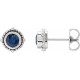 Platinum 4 mm Natural Blue Sapphire Beaded Halo Style Earrings