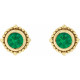 14 Karat Yellow Gold 4.5 mm Natural Emerald Beaded Halo Style Earrings