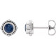 14 Karat White Gold 4.5 mm Natural Blue Sapphire Beaded Halo Style Earrings