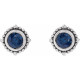 14 Karat White Gold 4.5 mm Natural Blue Sapphire Beaded Halo Style Earrings