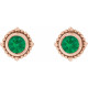 14 Karat Rose Gold 5 mm Natural Emerald Beaded Halo Style Earrings