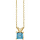 14 Karat Yellow Gold 4 mm Square Natural London Blue Topaz 16 inch Necklace