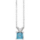 14K White 4 mm Square Natural London Blue Topaz 16 inch Necklace