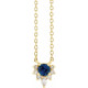 14 Karat Yellow Gold Lab Grown Blue Sapphire and .08 Carat Natural Diamond 18 inch Necklace