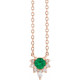 14 Karat Rose Gold Lab Grown Emerald and .08 Carat Natural Diamond 18 inch Necklace