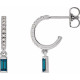 Sterling Silver Natural London Blue Topaz and .08 Carat Natural Diamond French Set Hoop Earrings