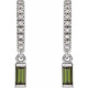 Sterling Silver Natural Green Tourmaline and .08 Carat Natural Diamond French Set Hoop Earrings