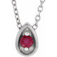 Sterling Silver 3 mm Natural Ruby Teardrop 16-18 inch Necklace
