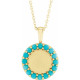 14 Karat Yellow Gold Natural Turquoise Engravable Halo Style 16 inch Necklace