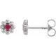 Platinum Lab Grown Ruby Petite Flower Beaded Earrings