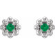 14 Karat White Gold Natural Emerald Petite Flower Beaded Earrings