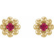 14 Karat Yellow Gold Natural Ruby Petite Flower Beaded Earrings