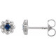 14 Karat White Gold Natural Blue Sapphire Petite Flower Beaded Earrings