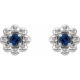 14 Karat White Gold Natural Blue Sapphire Petite Flower Beaded Earrings