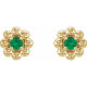 14 Karat Yellow Gold Lab Grown Emerald Petite Flower Beaded Earrings