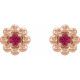 14 Karat Rose Gold Lab Grown Ruby Petite Flower Beaded Earrings