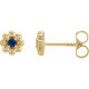 14 Karat Yellow Gold Lab Grown Blue Sapphire Petite Flower Beaded Earrings