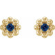 14 Karat Yellow Gold Lab Grown Blue Sapphire Petite Flower Beaded Earrings