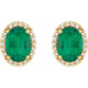 14 Karat Yellow Gold Lab Grown Emerald and .04 Carat Natural Diamond Halo Style Earrings