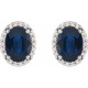 Sterling Silver 5x3 mm Lab Grown Blue Sapphire and .04 Carat Natural Diamond Halo Style Earring