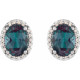 14 Karat White Gold 5x3 mm Lab Grown Alexandrite and .04 Carat Natural Diamond Halo Style Earring