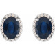 14 Karat White Gold 5x3 mm Lab Grown Blue Sapphire and .04 Carat Natural Diamond Halo Style Earring