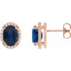 14 Karat Rose Gold 6x4 mm Lab Grown Blue Sapphire and .06 Carat Natural Diamond Halo Style Earring
