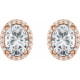 14 Karat Rose Gold  Lab Grown Moissanite and .06 Carat Natural Diamond Halo Style Earrings