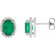 14 Karat White Gold Lab Grown Emerald and .06 Carat Natural Diamond Halo Style Earrings