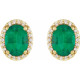 14 Karat Yellow Gold 6x4 mm Lab Grown Emerald and .06 Carat Natural Diamond Halo Style Earring
