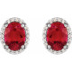 Sterling Silver Lab Grown Ruby and .04 Carat Natural Diamond Halo Style Earrings