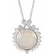 14 Karat White Gold White Opal and 0.16 Carat Diamond 
 16 inch Necklace