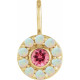 14 Karat Yellow Gold Pink Spinel and White Opal Halo Style Charm