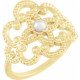 Yellow Gold Ring 14 Karat Cultured White Seed Pearl Granulated Ring