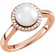 Rose Gold 14 Karat .08 Carat Natural Diamond Semi-Set Halo Style Ring for 7.5-8 mm Pearl