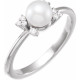 Platinum Cultured White Akoya Pearl and .07 Carat Natural Diamond Ring