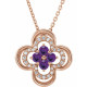 14 Karat Rose Gold Natural Amethyst and 0.10 Carat Natural Diamond Clover 18 inch Necklace