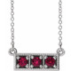Platinum Grown Ruby 3 Stone Granulated Bar 16 inch Necklace