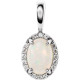 14 Karat White Gold White Opal and .04 carat Diamond Halo Style Pendant