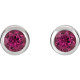 Rhodium Plated Sterling Silver Natural Pink Tourmaline Bezel Set Earrings