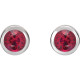 Rhodium Plated Sterling Silver Lab Grown Ruby Bezel Set Earrings