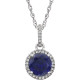 Created Sapphire Necklace in Best 14 Karat White Gold Created Sapphire and 0.10 Carat Diamond 18 inch Necklace