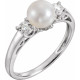 WhiteCultured Freshwater Pearl Ring in 14 Karat White Gold Freshwater Pearl and .04Carat Diamond Ring