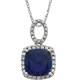 Created Sapphire Necklace in 14 Karat White Gold Created Cushion Sapphire and .03 Carat Diamond 18 inch Necklace