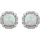 Genuine 14 Karat White Gold Opal and 0.10 Carat Diamond Earrings