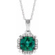 Lab Grown Emerald Gem set in Enchanting 14 Karat White Gold Created Emerald and .05 Carat Diamond 18 inch Necklace