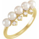 Yellow Gold Ring 14 Karat Cultured White Akoya Pearl and 0.15 Carat Natural Diamond Stackable Ring