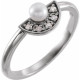 Platinum Cultured White Akoya Pearl & .08 Carat Natural Diamond Fan Ring